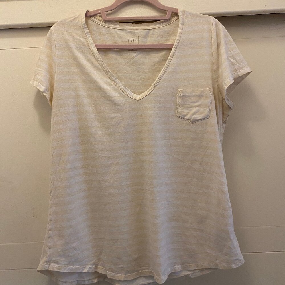 GAP white striped women's tee, size Large